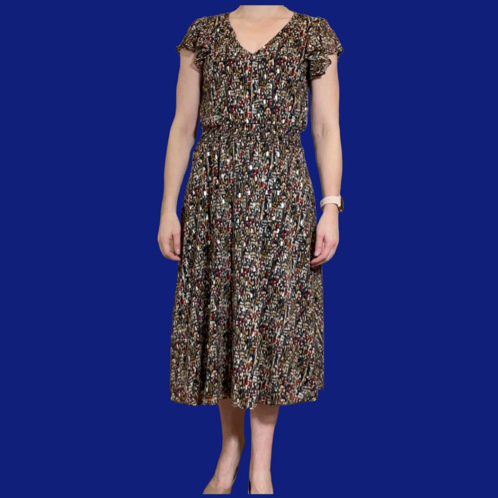 MSK Multicolor Smocked Waist Flutter Sleeve Midi Dress SP